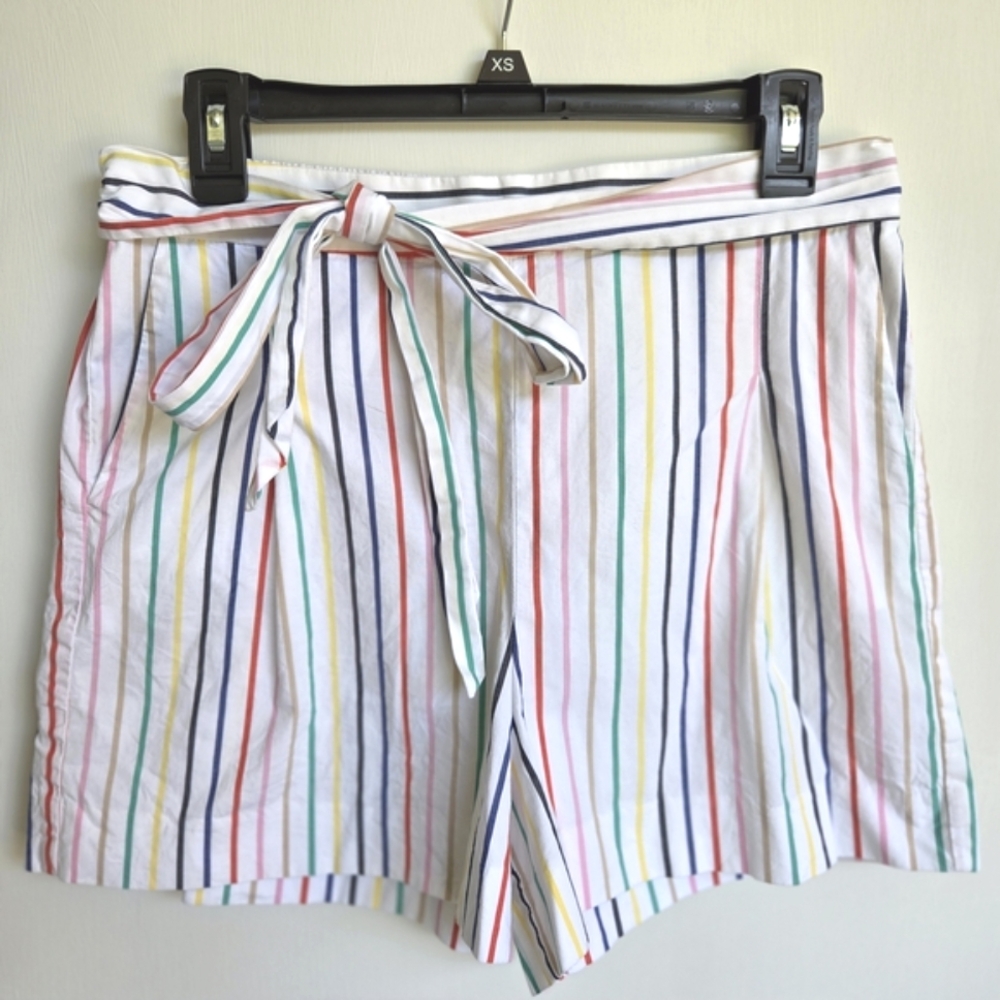 J. Crew Striped Tie Waist Shorts Multicolor Stripe Size-8 - Picture 2 of 8